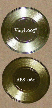thin vinyl flexi gold record and eighth inch rigid mini gold record